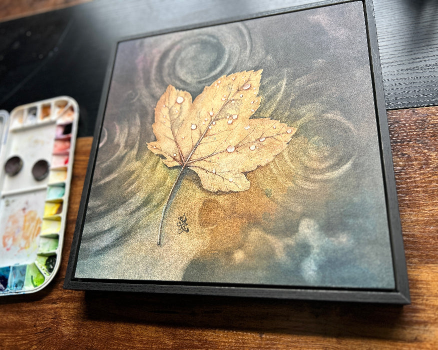 drifting leaf 1 Watercolor painting by Sophie Xie Dream In Watercolor. This stunning painting is available as a print on my website, http://www.dreaminwatercolor.com
