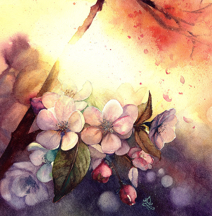 plum blossom dream and light collection Watercolor painting by Sophie Xie Dream In Watercolor. This stunning painting is available as a print on my website, http://www.dreaminwatercolor.com