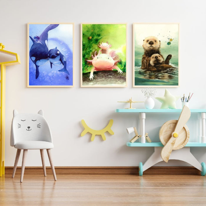 Ocean animal collection for baby's room or children's room. Mother's day gift. Watercolor painting by Sophie Xie Dream In Watercolor. This stunning painting is available as a print on my website, http://www.dreaminwatercolor.com