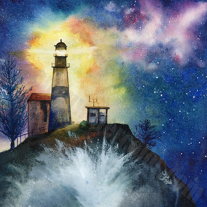 cape disappointment lighthouse painting as part of dream and light collection Watercolor painting by Sophie Xie Dream In Watercolor. This stunning painting is available as a print on my website, http://www.dreaminwatercolor.com.