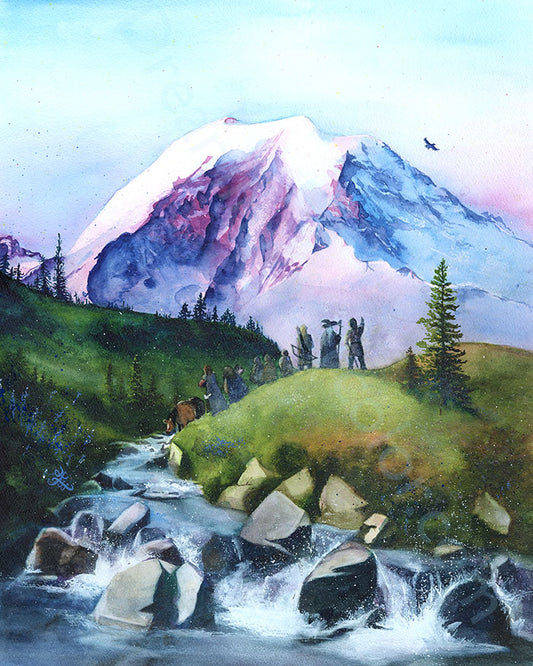Painting of a mountain landscape with a stream and trees, Fellowship of the Ring #lotf painting Watercolor painting by Sophie Xie Dream In Watercolor. This stunning painting is available as a print on my website, http://www.dreaminwatercolor.com