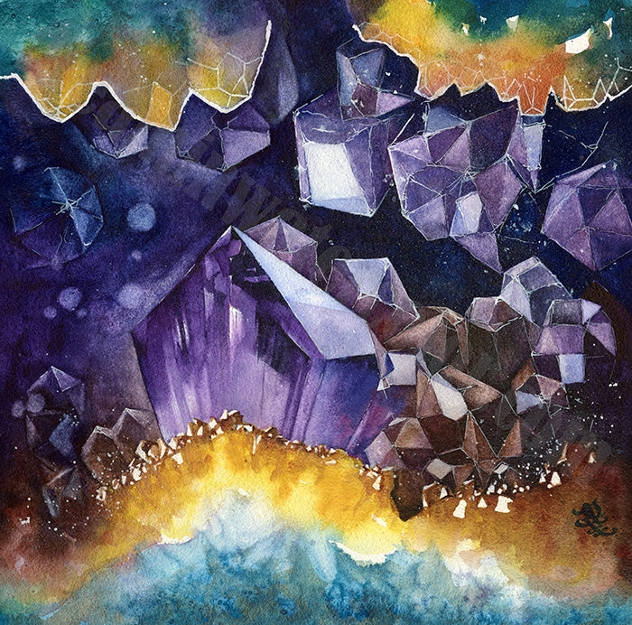 Geode Dream light collection Watercolor painting by Sophie Xie Dream In Watercolor This stunning painting is available as a print on my website, http://www.dreaminwatercolor.com