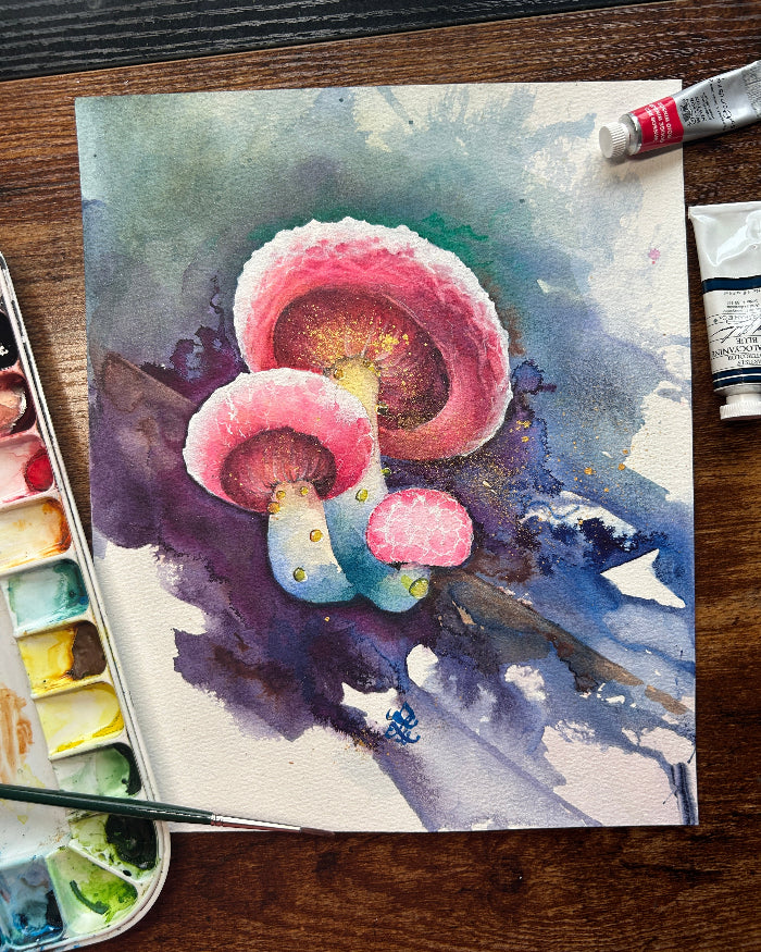 wrinkled peach mushroom Watercolor painting by Sophie Xie Dream In Watercolor. This stunning painting is available as a print on my website, http://www.dreaminwatercolor.com