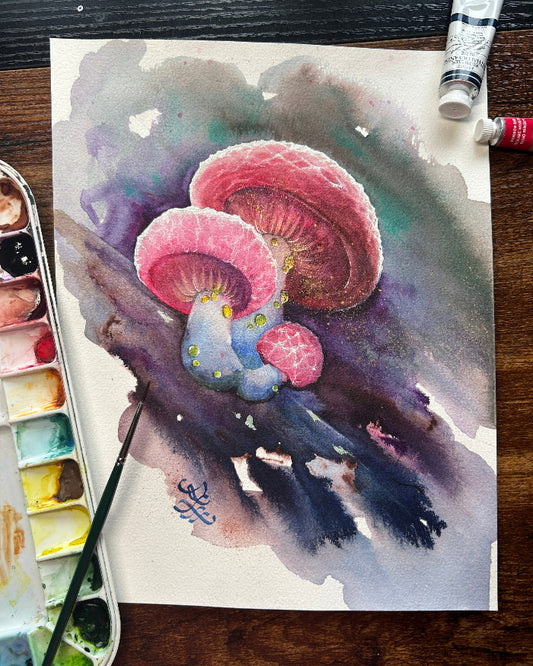 wrinkled peach mushroom Watercolor painting by Sophie Xie Dream In Watercolor. This stunning painting is available as a print on my website, http://www.dreaminwatercolor.com