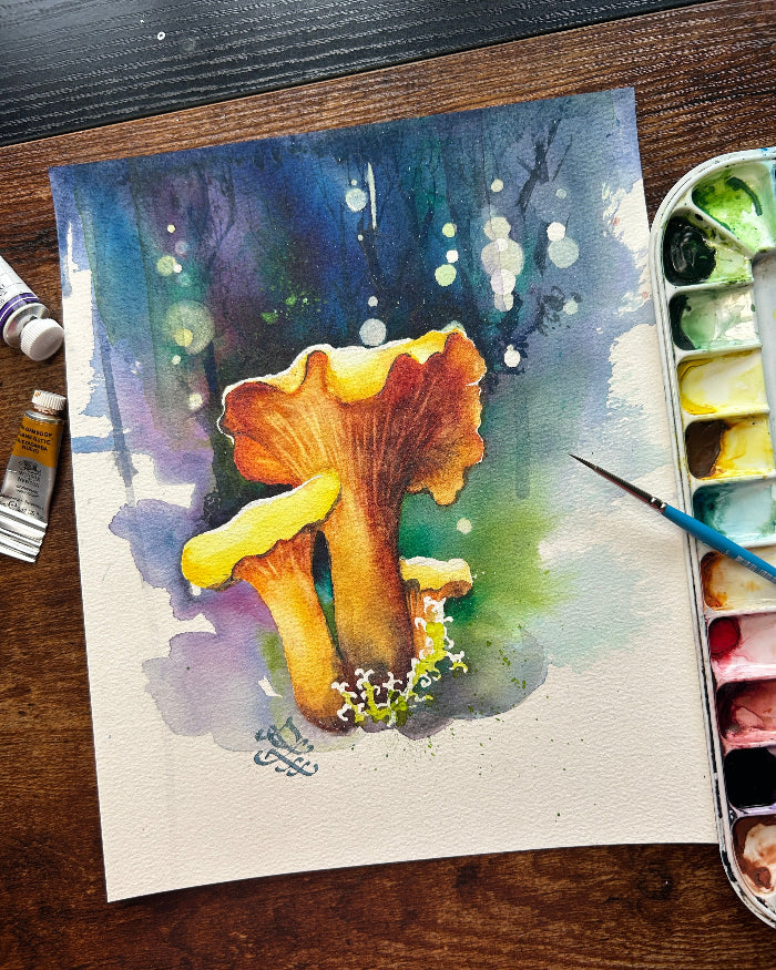 Chantelles1 mushroom Watercolor painting by Sophie Xie Dream In Watercolor. This stunning painting is available as a print on my website, http://www.dreaminwatercolor.com