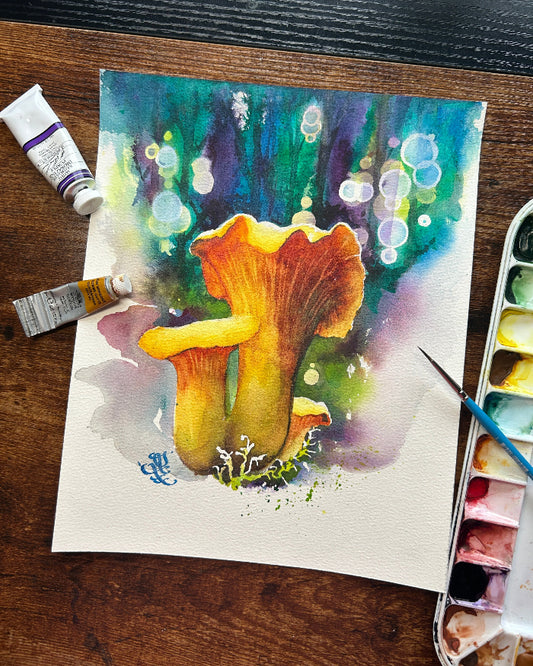 Chantelles1 mushroom Watercolor painting by Sophie Xie Dream In Watercolor. This stunning painting is available as a print on my website, http://www.dreaminwatercolor.com