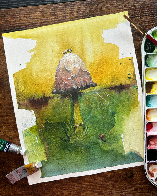 Shaggy Mane mushroom Watercolor painting by Sophie Xie Dream In Watercolor. This stunning painting is available as a print on my website, http://www.dreaminwatercolor.com