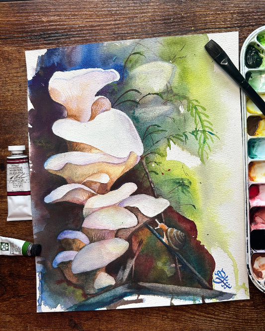 Angel Wings mushroom Watercolor painting by Sophie Xie Dream In Watercolor. This stunning painting is available as a print on my website, http://www.dreaminwatercolor.com