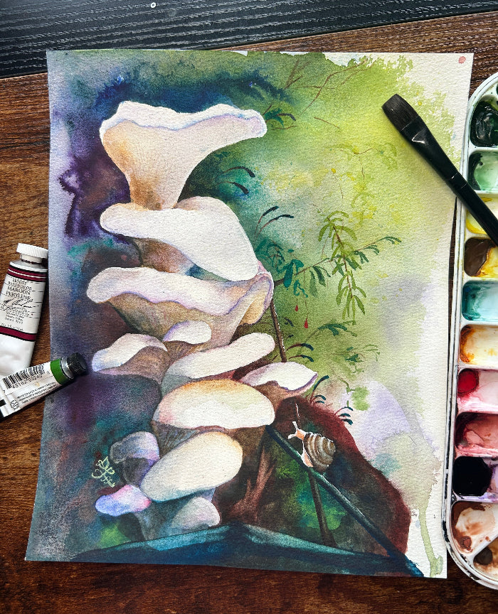 Angel Wings mushroom Watercolor painting by Sophie Xie Dream In Watercolor. This stunning painting is available as a print on my website, http://www.dreaminwatercolor.com