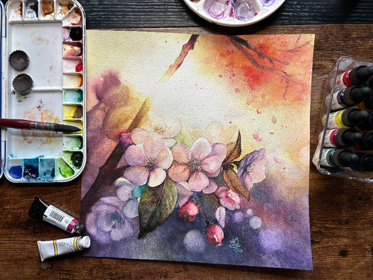 plum blossom dream and light collection Watercolor painting by Sophie Xie Dream In Watercolor. This stunning painting is available as a print on my website, http://www.dreaminwatercolor.com