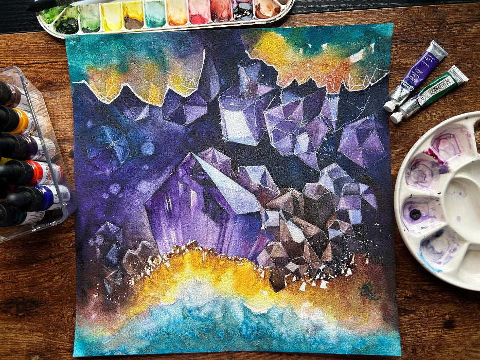 Geode Dream light collection Watercolor painting by Sophie Xie Dream In Watercolor This stunning painting is available as a print on my website, http://www.dreaminwatercolor.com