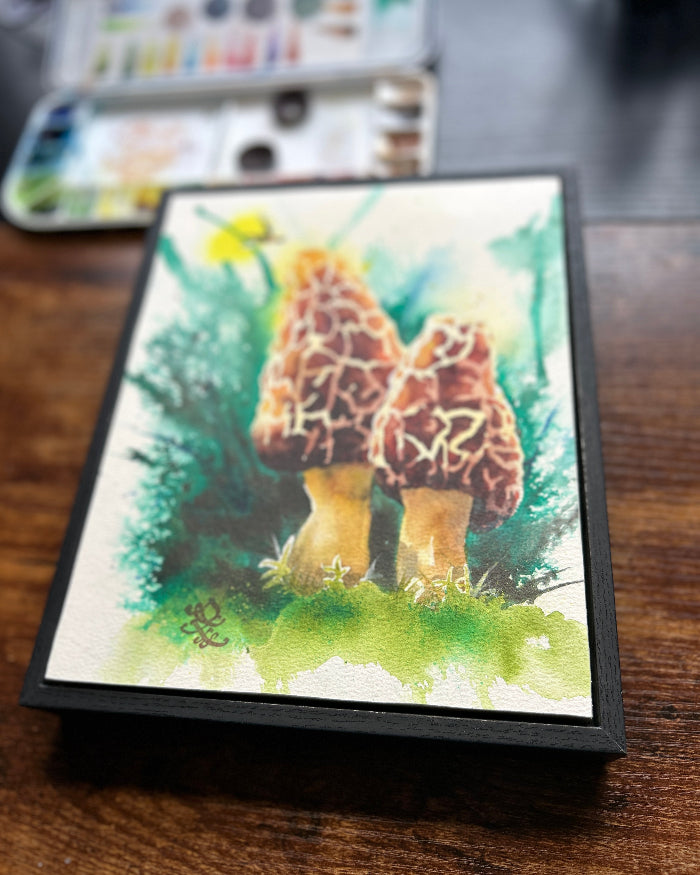 Morels mushroom Watercolor painting by Sophie Xie Dream In Watercolor. This stunning painting is available as a print on my website, http://www.dreaminwatercolor.com