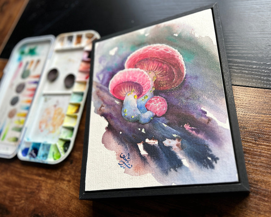 wrinkled peach mushroom Watercolor painting by Sophie Xie Dream In Watercolor. This stunning painting is available as a print on my website, http://www.dreaminwatercolor.com