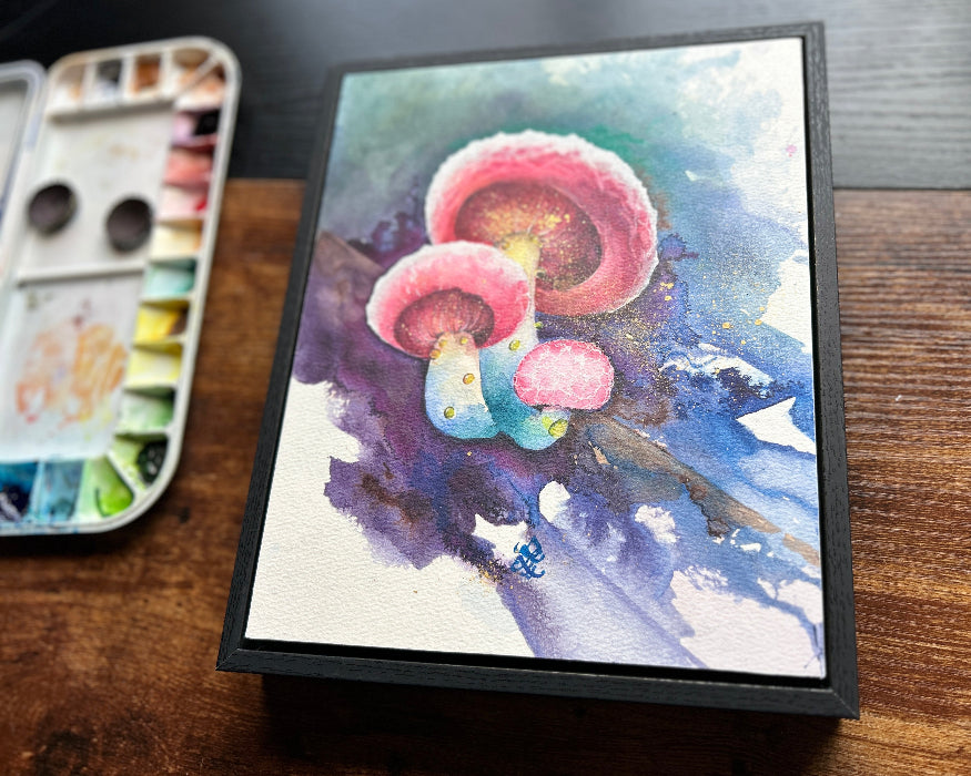 wrinkled peach mushroom Watercolor painting by Sophie Xie Dream In Watercolor. This stunning painting is available as a print on my website, http://www.dreaminwatercolor.com