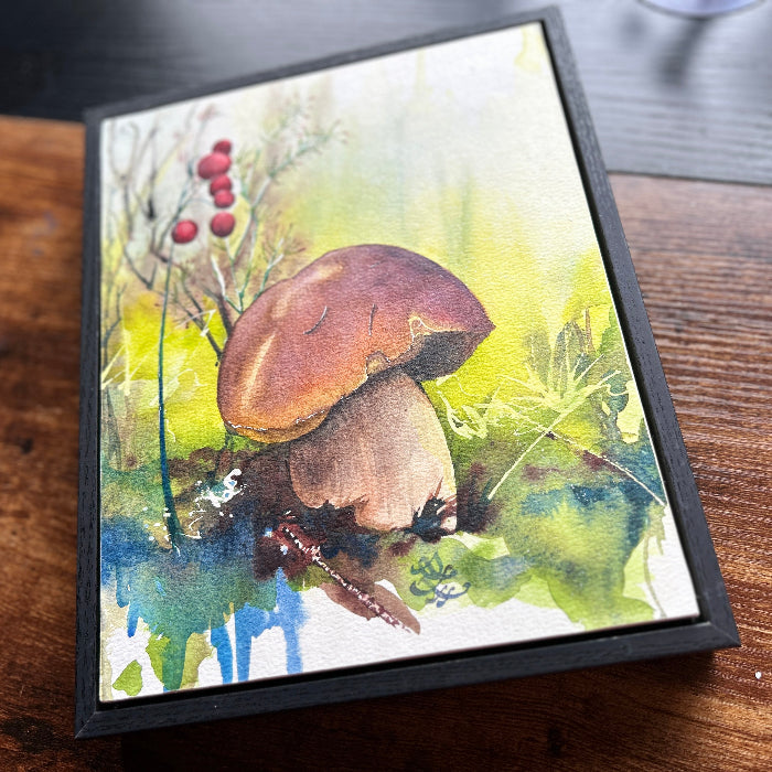 Bolete / penny bun mushroom Watercolor painting by Sophie Xie Dream In Watercolor. This stunning painting is available as a print on my website, http://www.dreaminwatercolor.com