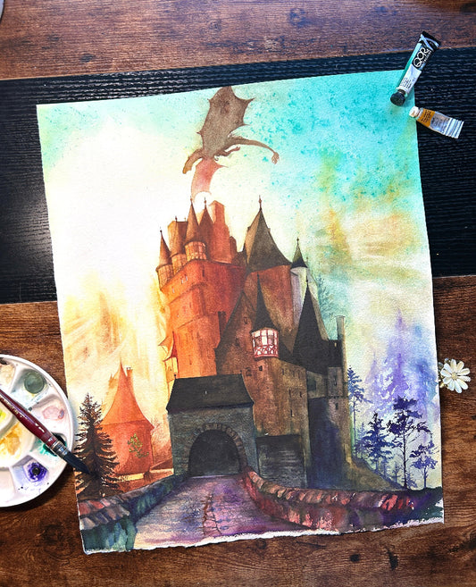 Castle Eltz Watercolor painting by Sophie Xie Dream In Watercolor. This stunning painting is available as a print on my website, http://www.dreaminwatercolor.com