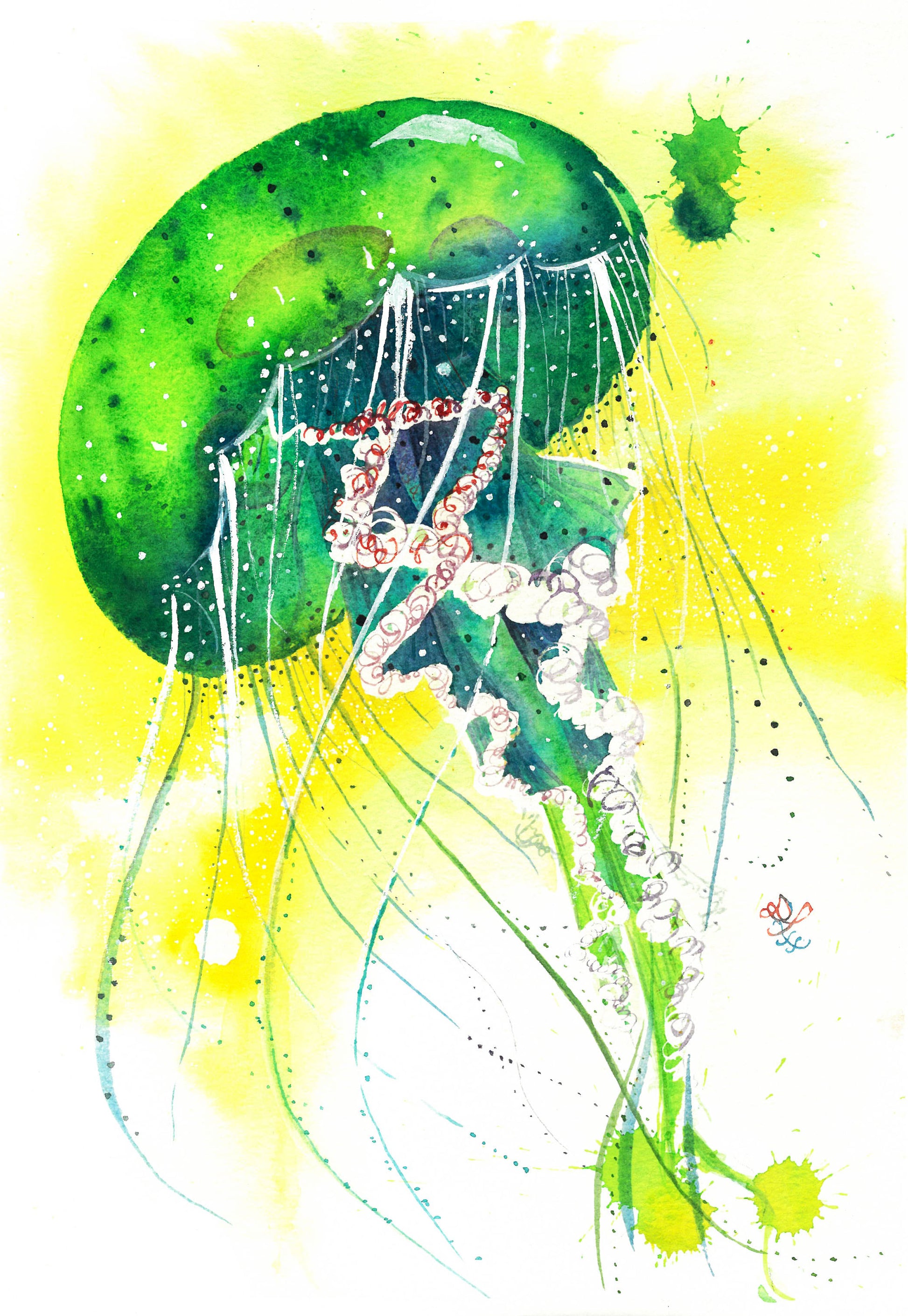 The artwork titled "Jellyfish" showcases a vibrant neon jellyfish that seems to float in mid-air, its delicate tentacles swirling and twisting in a mesmerizing dance. The luminous colors create an enchanting glow, illuminating the surrounding space and capturing the ethereal beauty of this graceful creature.&nbsp;