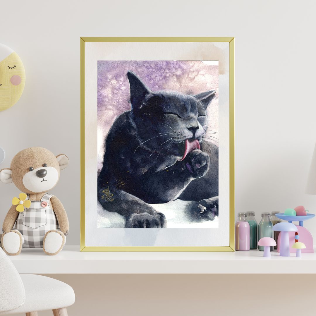 Black Cat portrait Watercolor painting by Sophie Xie Dream In Watercolor. This stunning painting is available as a print on my website, http://www.dreaminwatercolor.com