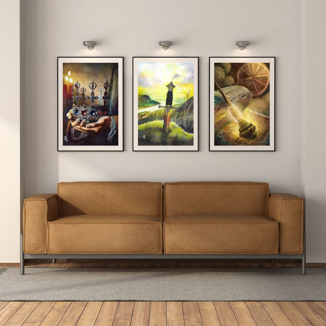The Medieval Collection features watercolor artworks that evoke a dream-like medieval theme. These pieces are both historically inspired and dramatically beautiful. Most importantly, the art invites viewers to pause and contemplate the story behind each frozen moment in the frame.