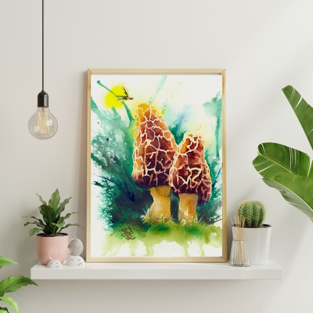 Morel4 mushroom Watercolor painting by Sophie Xie Dream In Watercolor. This stunning painting is available as a print on my website, http://www.dreaminwatercolor.com