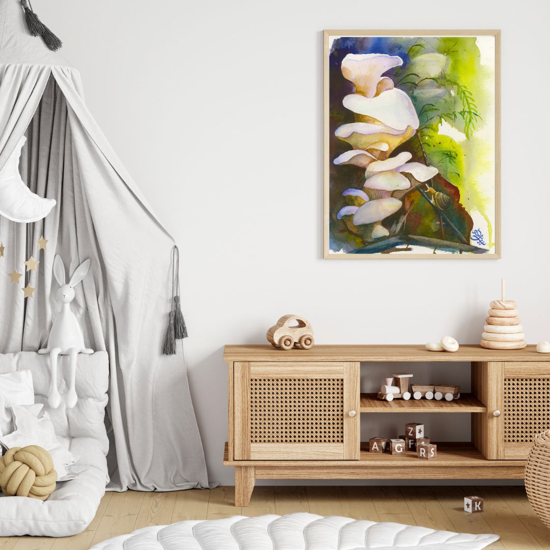 Angel Wings mushroom Watercolor painting by Sophie Xie Dream In Watercolor. This stunning painting is available as a print on my website, http://www.dreaminwatercolor.com