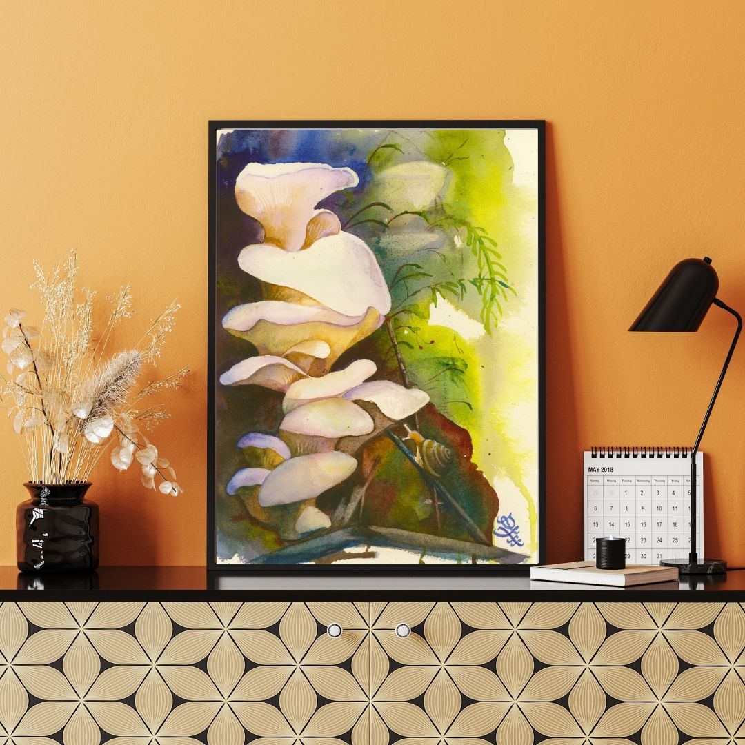 Angel Wings mushroom Watercolor painting by Sophie Xie Dream In Watercolor. This stunning painting is available as a print on my website, http://www.dreaminwatercolor.com