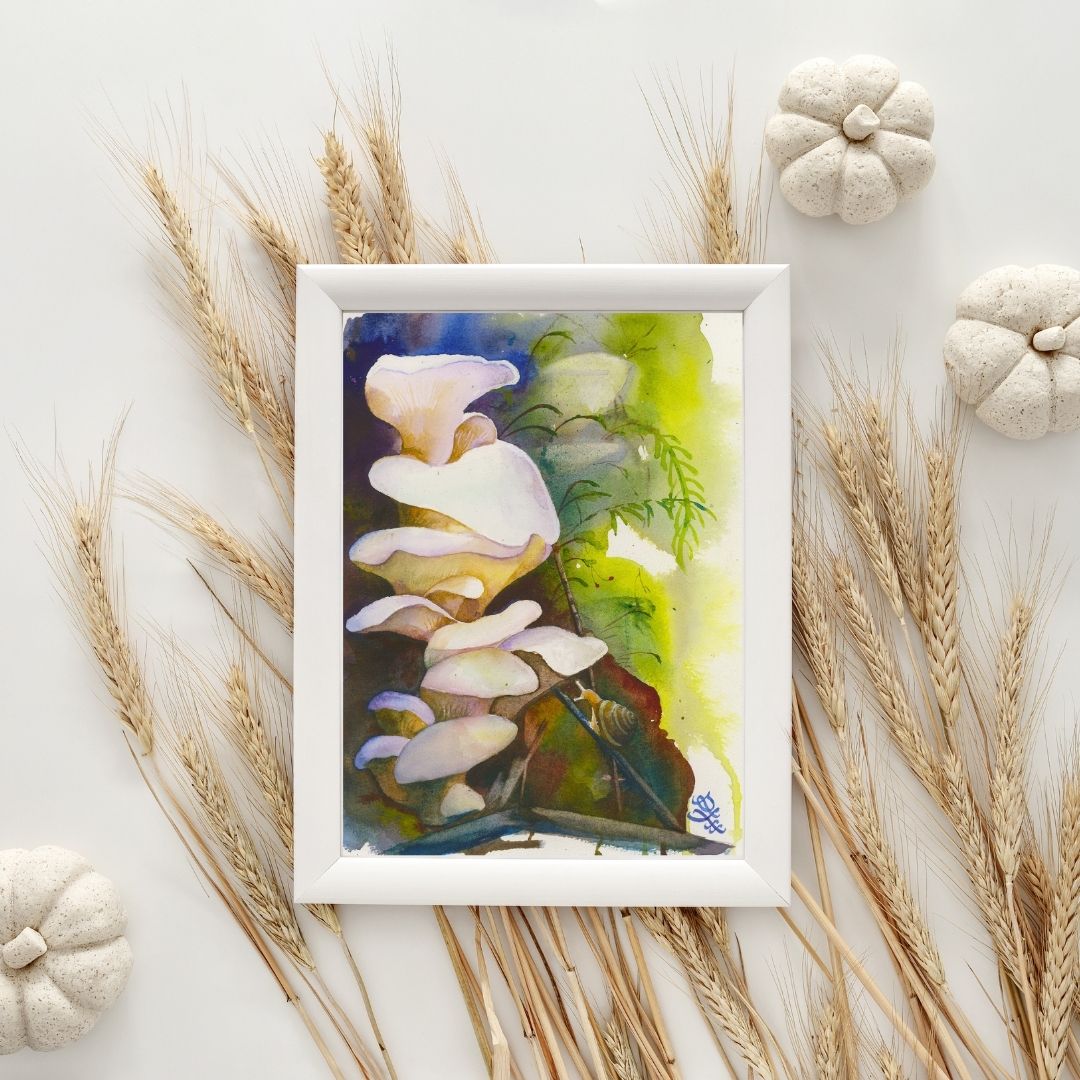 Angel Wings mushroom Watercolor painting by Sophie Xie Dream In Watercolor. This stunning painting is available as a print on my website, http://www.dreaminwatercolor.com