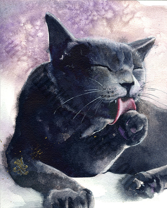 Black Cat portrait Watercolor painting by Sophie Xie Dream In Watercolor. This stunning painting is available as a print on my website, http://www.dreaminwatercolor.com