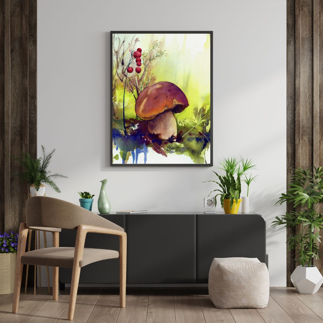 Bolete / penny bun mushroom Watercolor painting by Sophie Xie Dream In Watercolor. This stunning painting is available as a print on my website, http://www.dreaminwatercolor.com