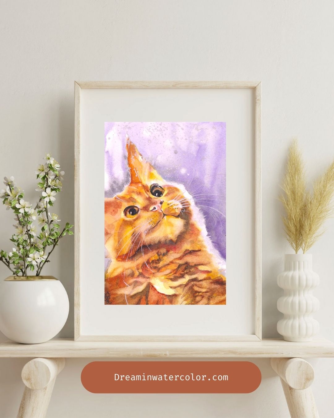 The "Cat" painting portrays an inquisitive feline, its wide eyes sparkling with wonder as it watches delicate snowflakes drifting softly from the sky.