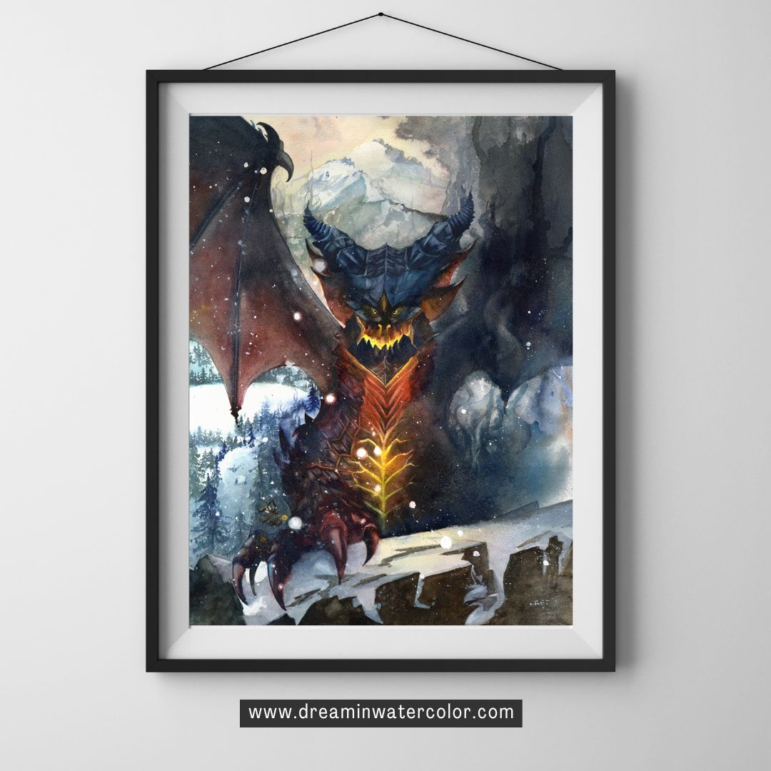 The artwork titled "Deathwing" is my imaginative depiction of a fierce black dragon, summoned from swirling tendrils of dark smoke. Watercolor painting by Sophie Xie Dream In Watercolor. This stunning painting is available as a print on my website, http://www.dreaminwatercolor.com