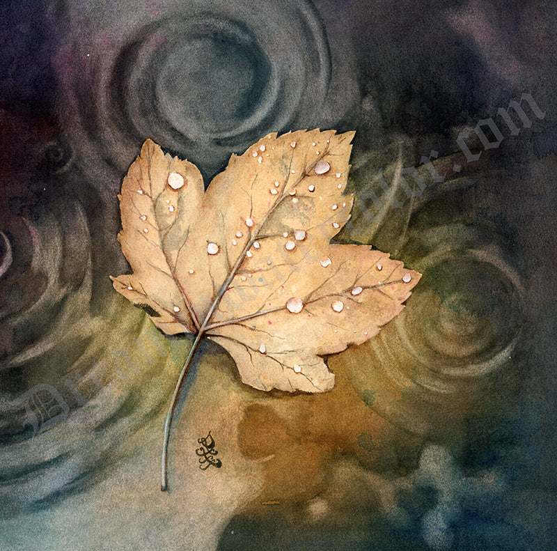 Drifting leaf Watercolor painting by Sophie Xie Dream In Watercolor. This stunning painting is available as a print on my website, http://www.dreaminwatercolor.com