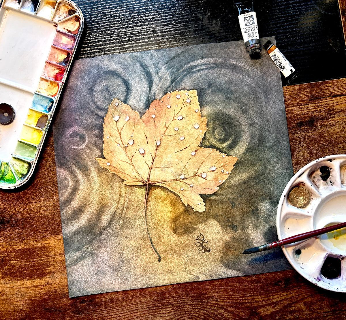 drift leaf 2 Watercolor painting by Sophie Xie Dream In Watercolor. This stunning painting is available as a print on my website, http://www.dreaminwatercolor.com