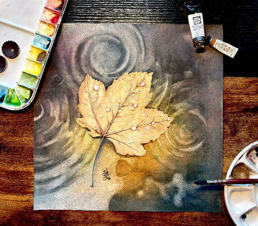 drifting leaf 1 Watercolor painting by Sophie Xie Dream In Watercolor. This stunning painting is available as a print on my website, http://www.dreaminwatercolor.com