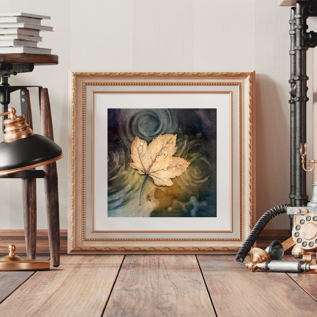 Drifting leaf Watercolor painting by Sophie Xie Dream In Watercolor. This stunning painting is available as a print on my website, http://www.dreaminwatercolor.com