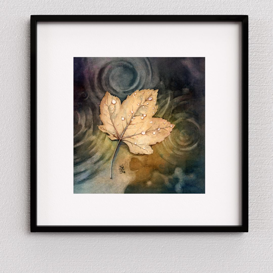 Drifting leaf Watercolor painting by Sophie Xie Dream In Watercolor. This stunning painting is available as a print on my website, http://www.dreaminwatercolor.com