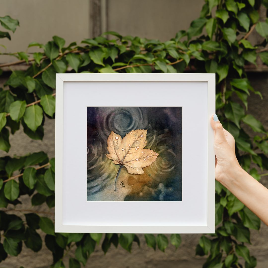 Drifting leaf Watercolor painting by Sophie Xie Dream In Watercolor. This stunning painting is available as a print on my website, http://www.dreaminwatercolor.com