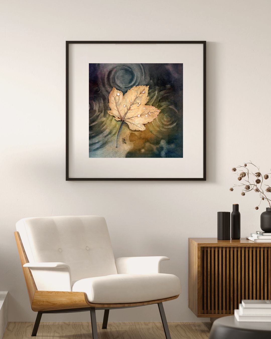 Drifting leaf Watercolor painting by Sophie Xie Dream In Watercolor. This stunning painting is available as a print on my website, http://www.dreaminwatercolor.com
