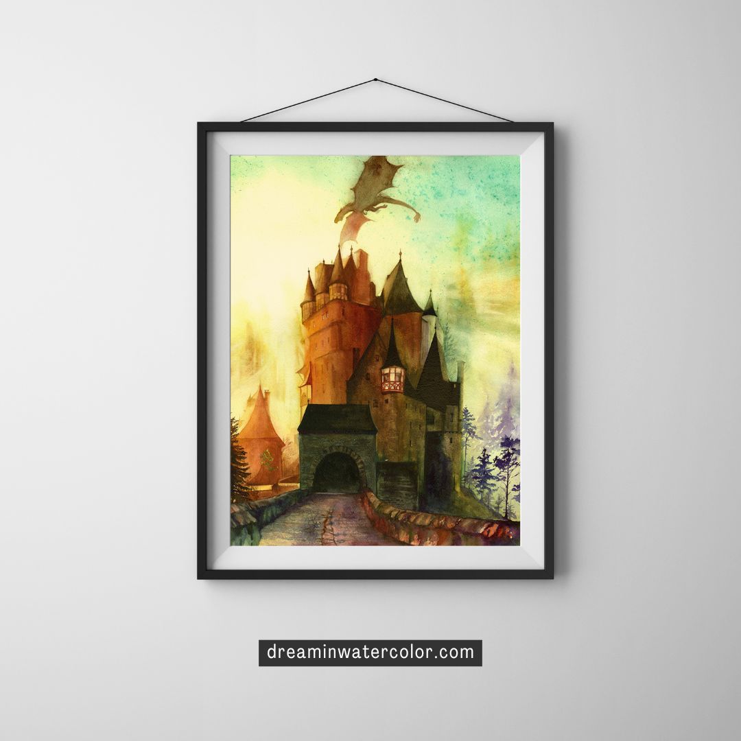 Castle Eltz Watercolor painting by Sophie Xie Dream In Watercolor. This stunning painting is available as a print on my website, http://www.dreaminwatercolor.com