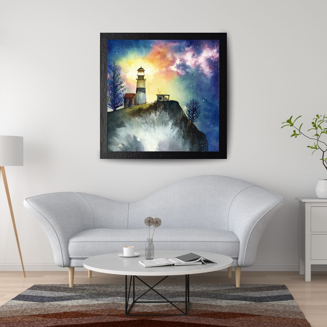 cape disappointment lighthouse painting as part of dream and light collection Watercolor painting by Sophie Xie Dream In Watercolor. This stunning painting is available as a print on my website, http://www.dreaminwatercolor.com.