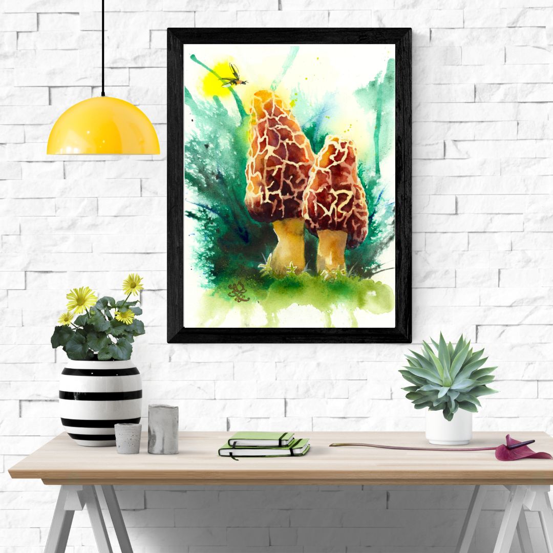 morel mushroom Watercolor painting by Sophie Xie Dream In Watercolor. This stunning painting is available as a print on my website, http://www.dreaminwatercolor.com