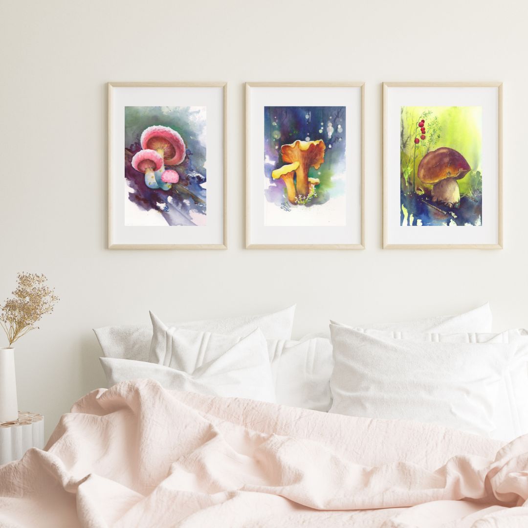 Chantelles1 mushroom Watercolor painting by Sophie Xie Dream In Watercolor. This stunning painting is available as a print on my website, http://www.dreaminwatercolor.com