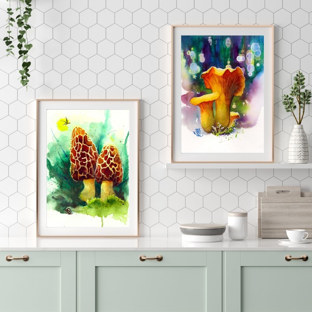 mushrooms Watercolor painting by Sophie Xie Dream In Watercolor. This stunning painting is available as a print on my website, http://www.dreaminwatercolor.com