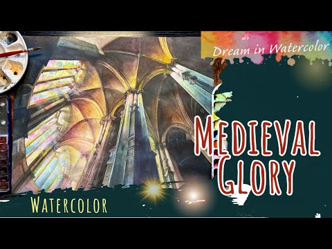 The artwork titled "Glory" captures the striking and intricate architecture of a medieval Gothic cathedral. Watercolor painting by Sophie Xie Dream In Watercolor. This stunning painting is available as a print on my website, http://www.dreaminwatercolor.com