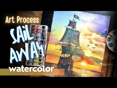Sail Away art process Watercolor painting by Sophie Xie Dream In Watercolor
