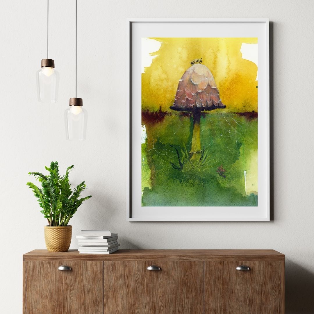 Shaggy Mane mushroom Watercolor painting by Sophie Xie Dream In Watercolor. This stunning painting is available as a print on my website, http://www.dreaminwatercolor.com