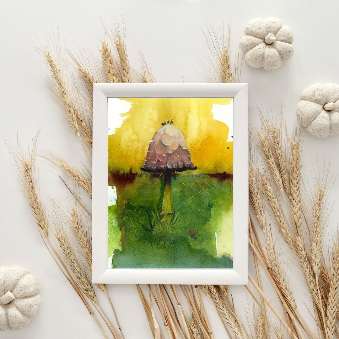 Shaggy Mane mushroom Watercolor painting by Sophie Xie Dream In Watercolor. This stunning painting is available as a print on my website, http://www.dreaminwatercolor.com