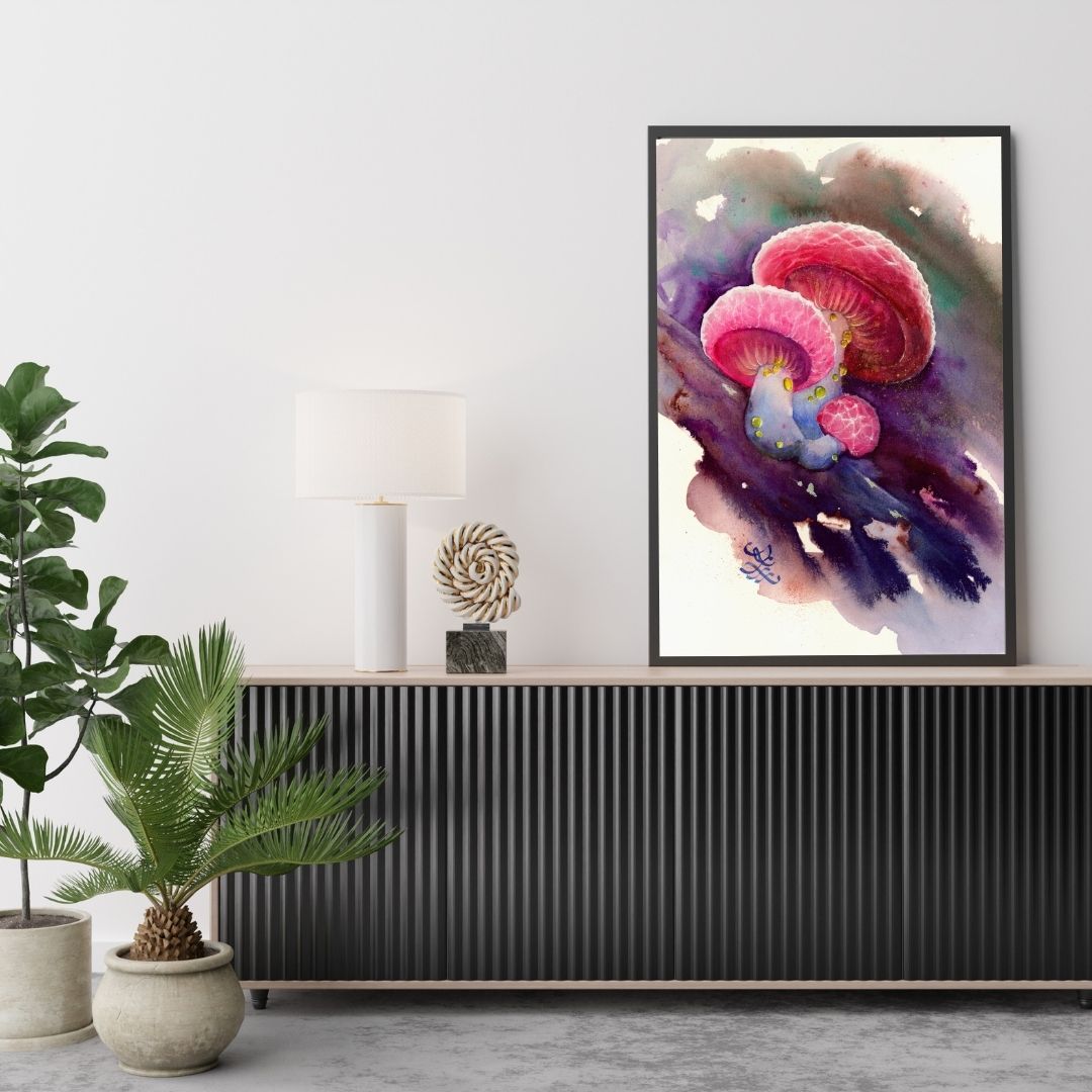 wrinkled peach mushroom Watercolor painting by Sophie Xie Dream In Watercolor. This stunning painting is available as a print on my website, http://www.dreaminwatercolor.com