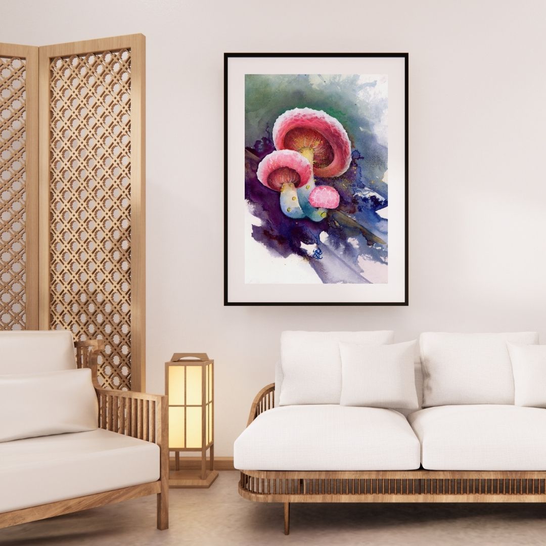 wrinkled peach mushroom Watercolor painting by Sophie Xie Dream In Watercolor. This stunning painting is available as a print on my website, http://www.dreaminwatercolor.com