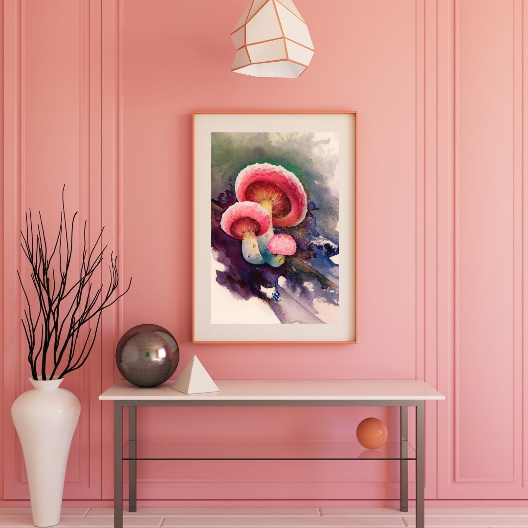wrinkled peach mushroom Watercolor painting by Sophie Xie Dream In Watercolor. This stunning painting is available as a print on my website, http://www.dreaminwatercolor.com